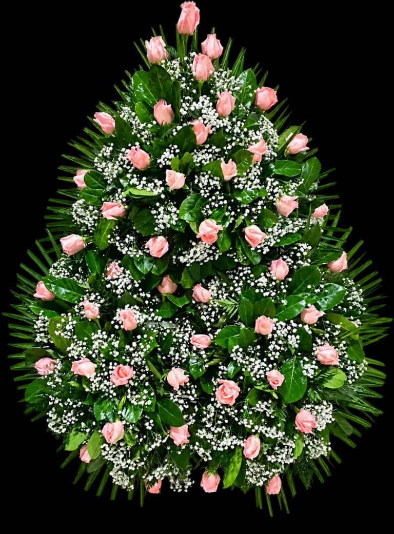 Corona de rosas en tonos rosados y blancos